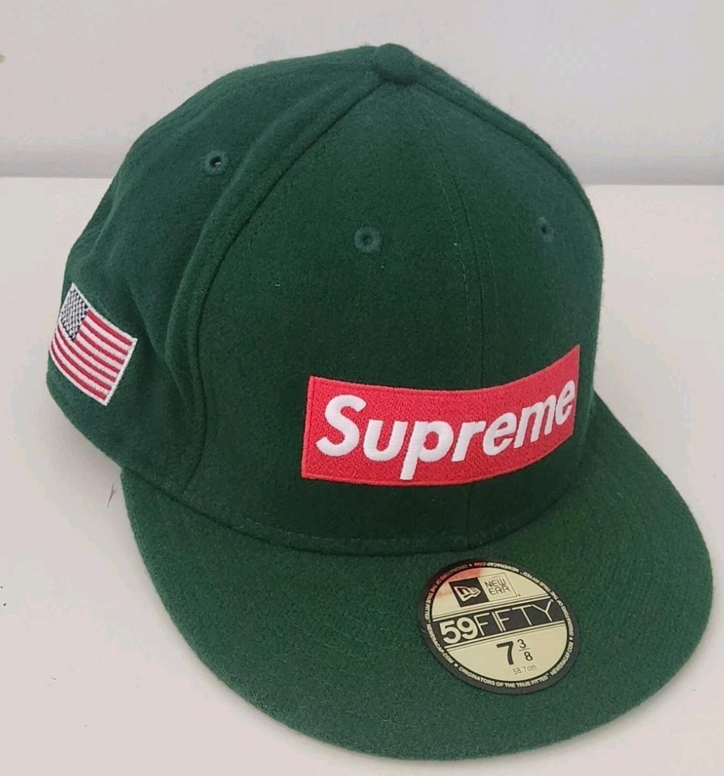 FW10 Supreme Woolrich Box Logo New Era green hat wool cap 7 3/8 Vintage 2010