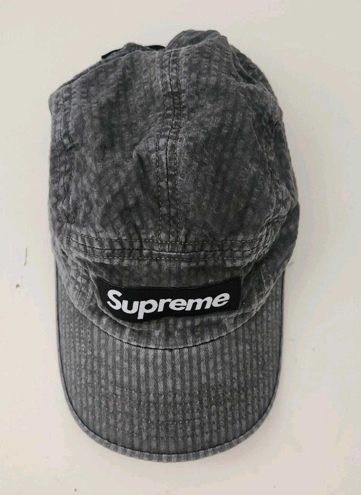 SS22 Supreme Washed Seersucker Camp Cap Black