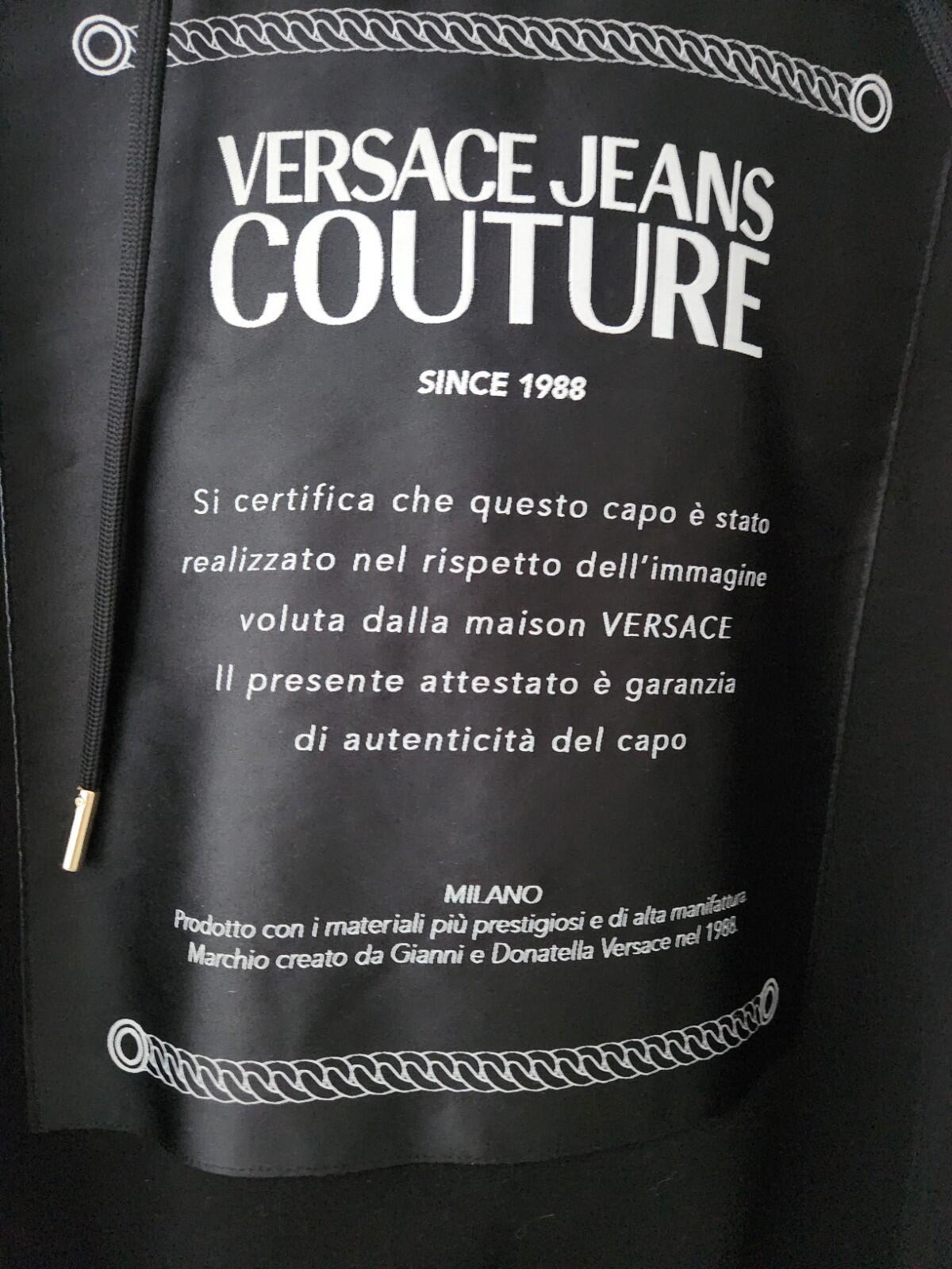 Versace Jeans Couture Label Hoodie Black Hooded Sweatshirt Size M Medium