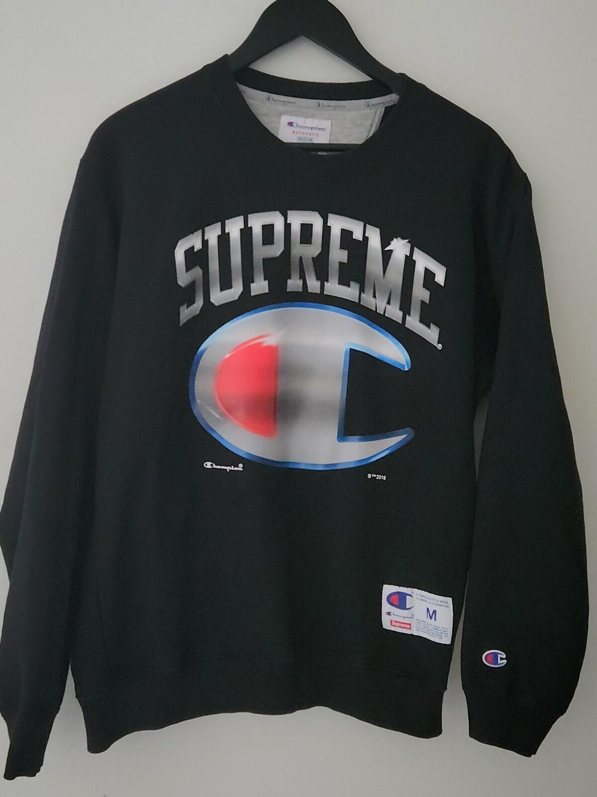SS19 Supreme x Champion Chrome Crewneck Black Size M