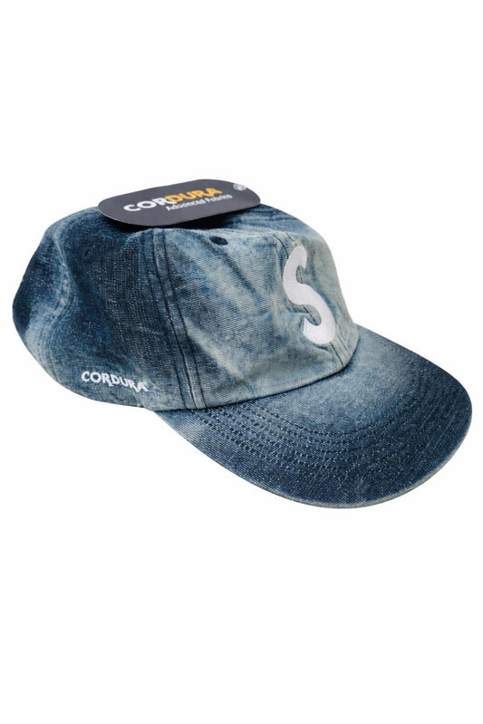 SS24 Supreme Cordura Denim S Logo 6-Panel Cap Bleached Indigo