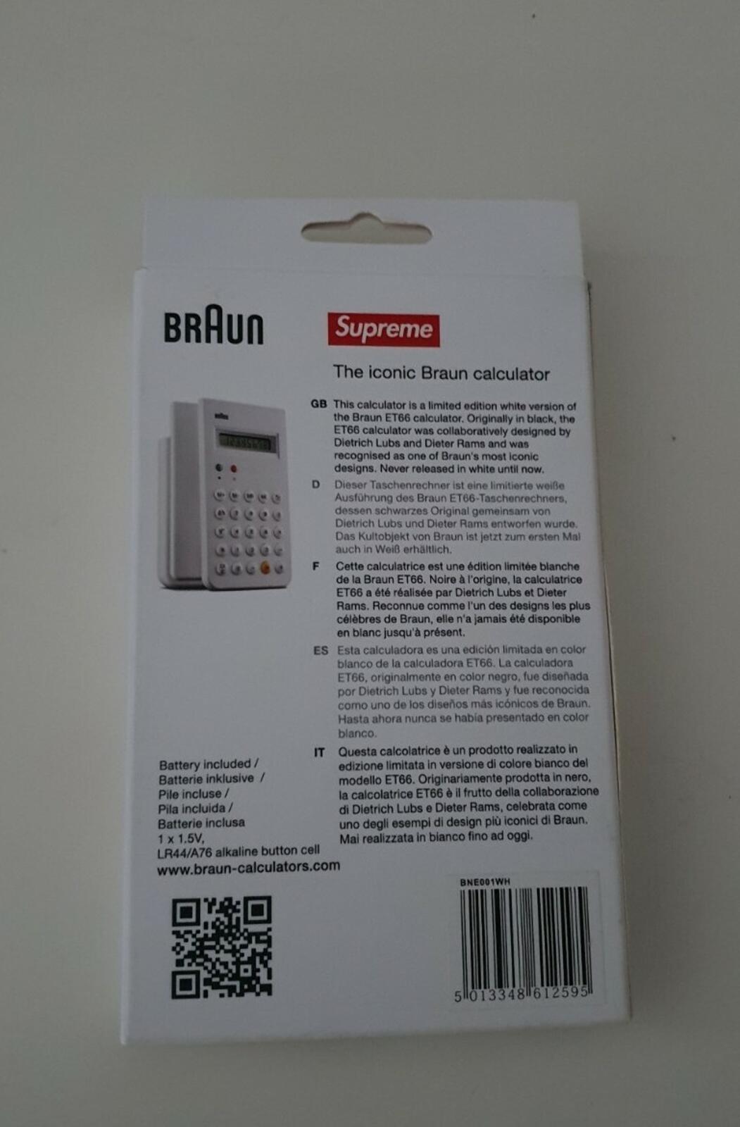 FW15 Supreme x Braun Et66 white calculator with protective slide cover Accessory