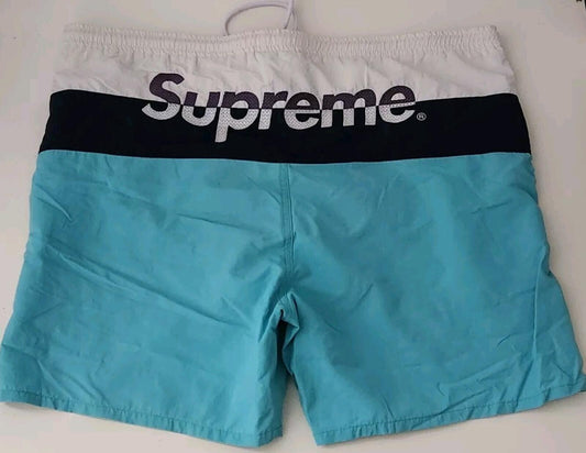 SS17 Supreme Split Logo Water Short Shorts de nailon Talla L Grande Azul Blanco
