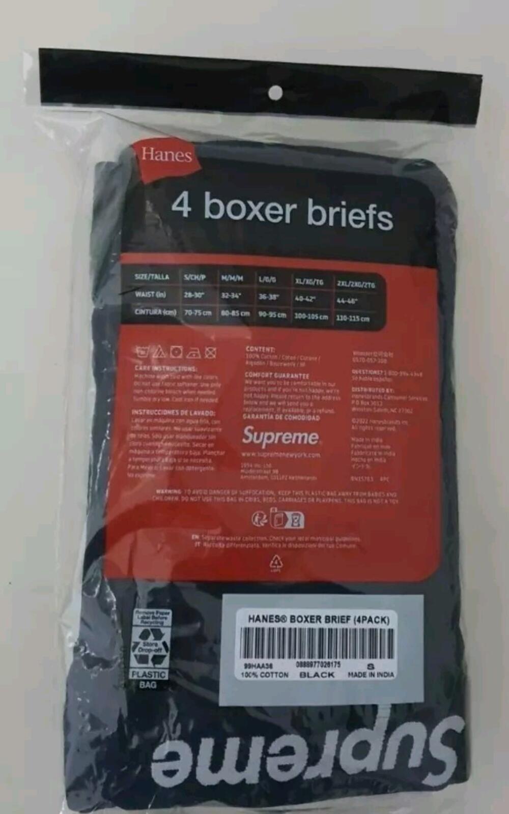 FW24 Supreme Hanes boxer briefs (4pack)Size S Small Black Underwear