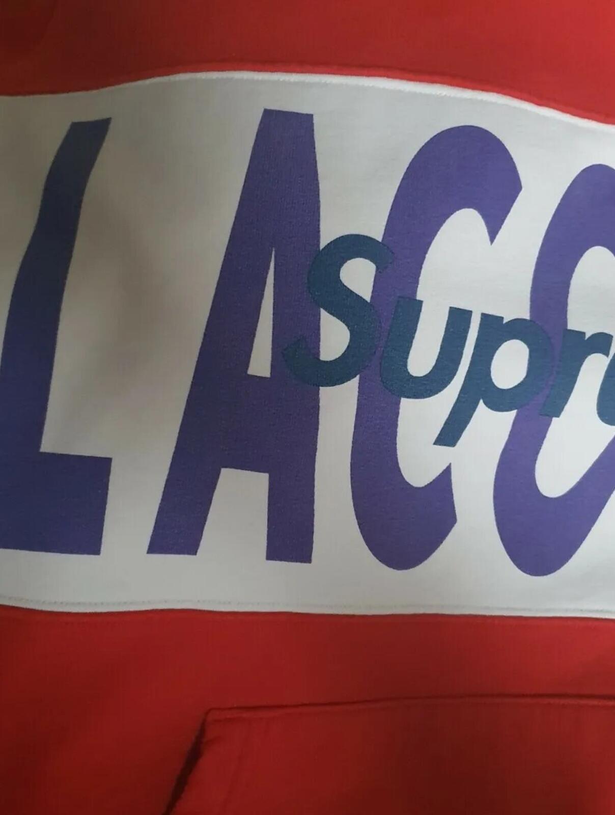 FW19 Supreme x Lacoste Logo Panel Hooded Sweatshirt Red Size L