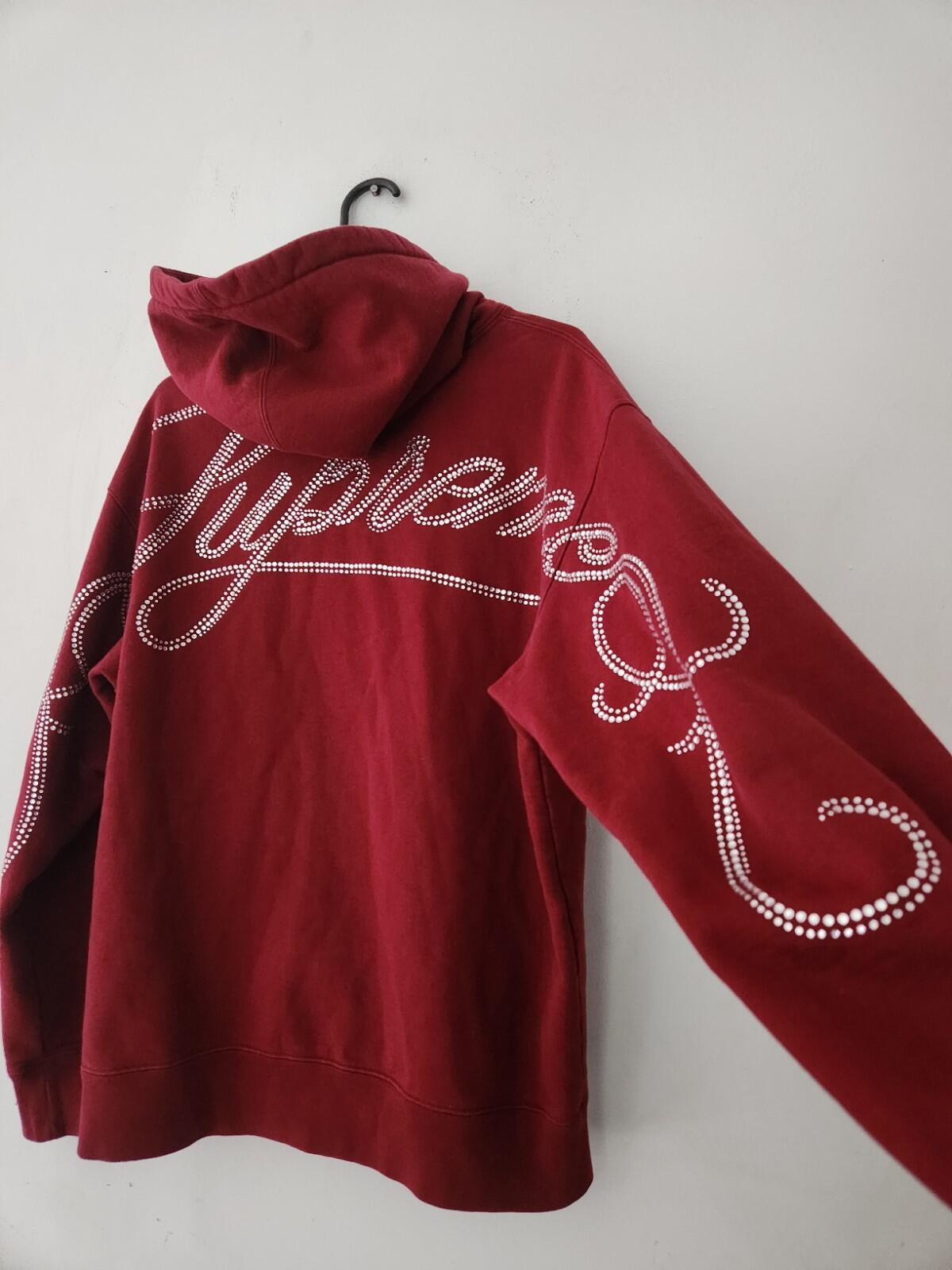 FW19 Supreme Rhinestone Script hooded sweatshirt size M medium hoodie cardinal