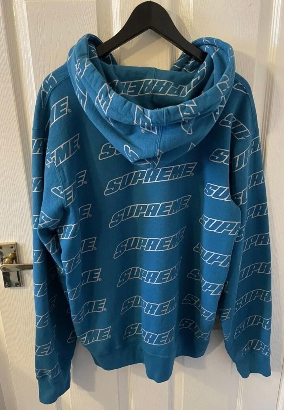 SS18 Supreme Repeat Zip Up Hooded Sweatshirt Dark Aqua Size L