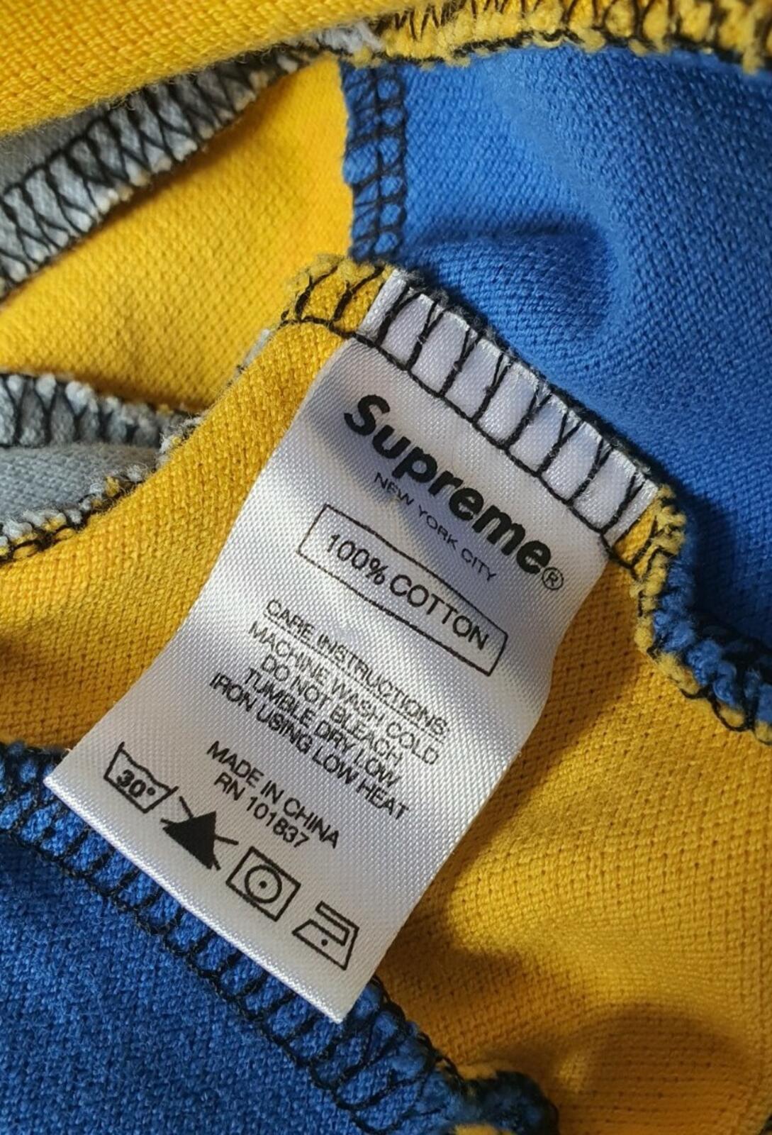 FW18 Supreme Patchwork Pique Tee Red/Yellow/Blue Size M