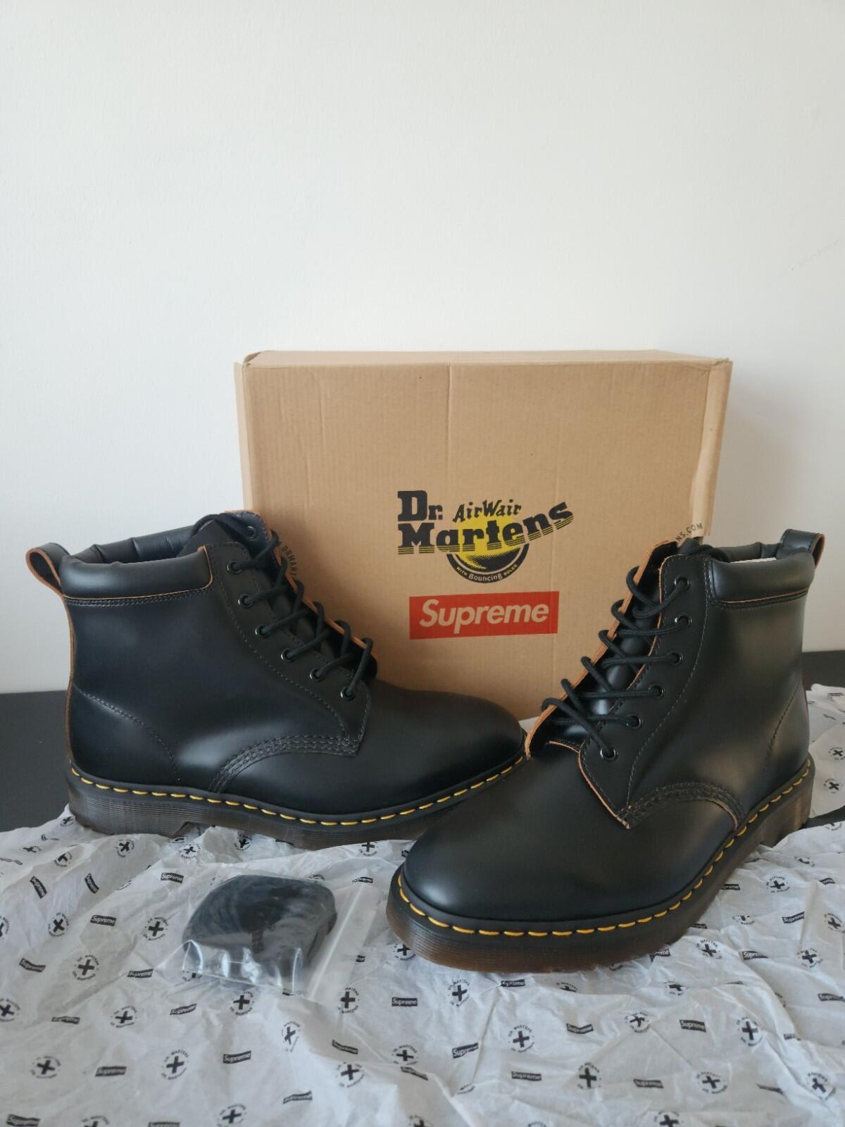 FW15 Supreme x Dr. Martens 6-Eye Boots Black UK 10 EU 45 US 11 Leather