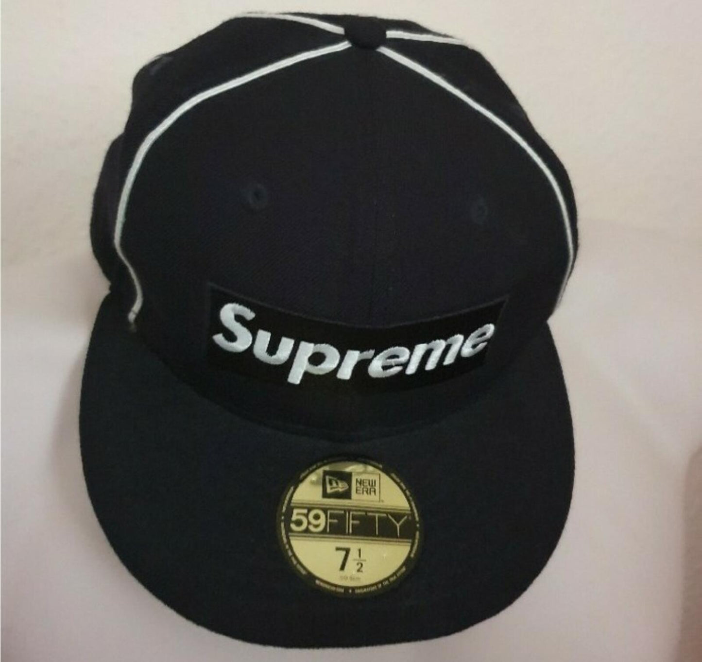 SS17 Supreme New Era 59fifty Piping Box Logo Cap Navy Size 7 1/2