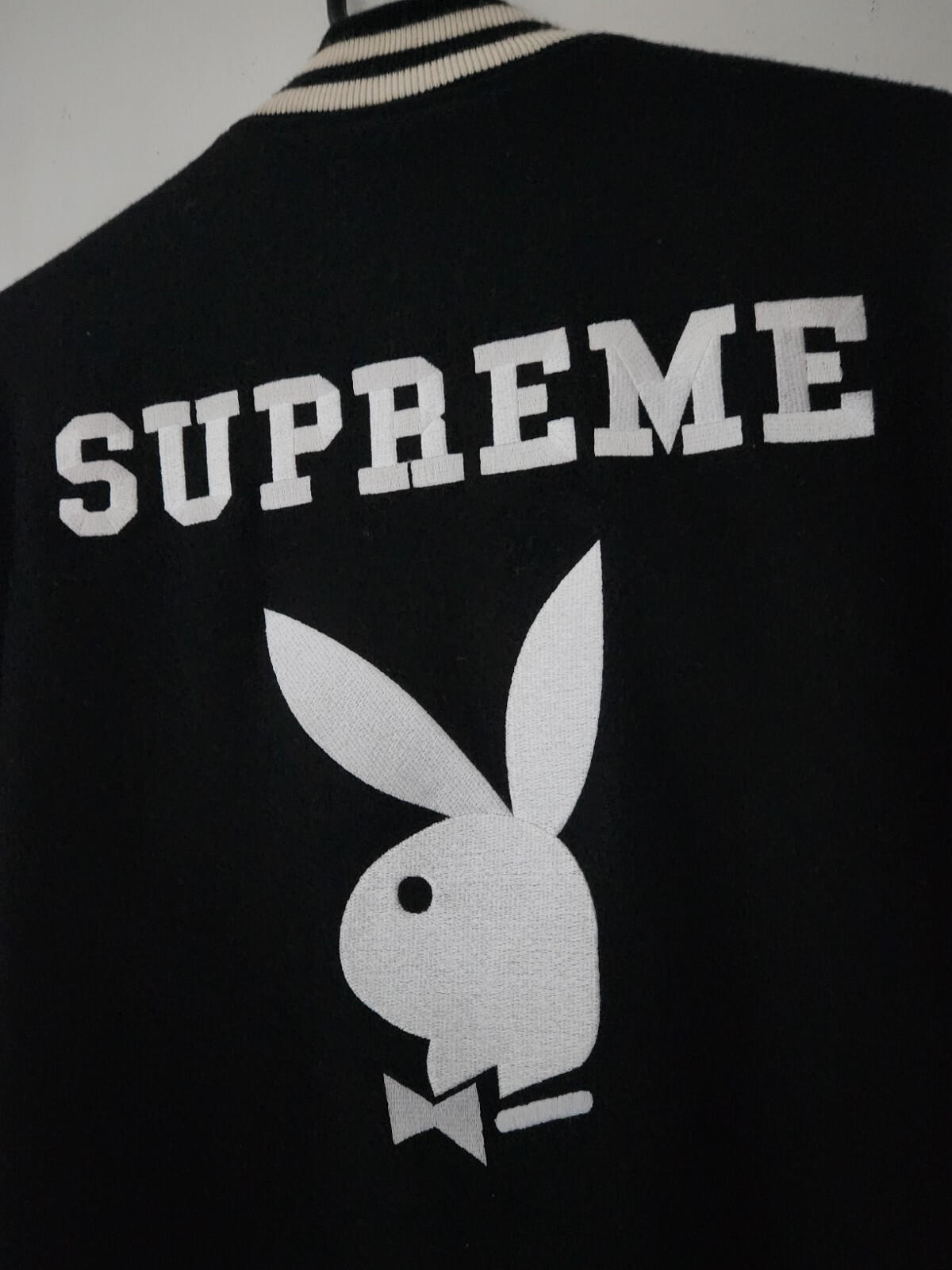 SS11 Supreme x Playboy Wool Varsity Jacket size S Small Satin Black Vintage 2011