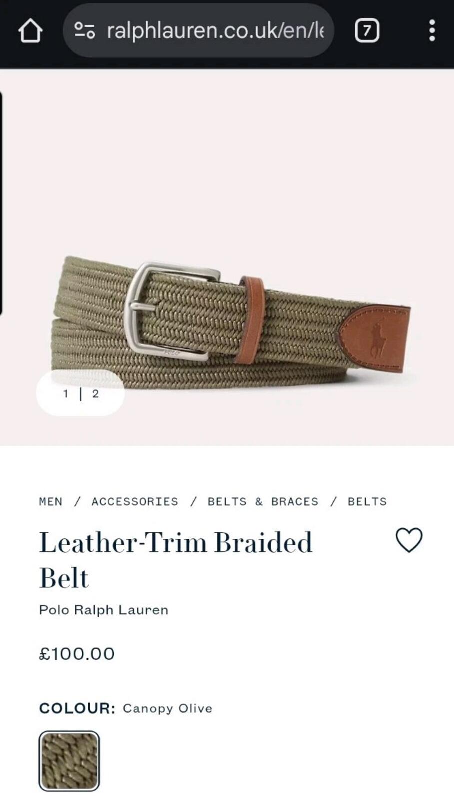 Polo Ralph Lauren Cinturón trenzado con ribete de piel £100 Talla S Small Canopy Olive Pony Golf