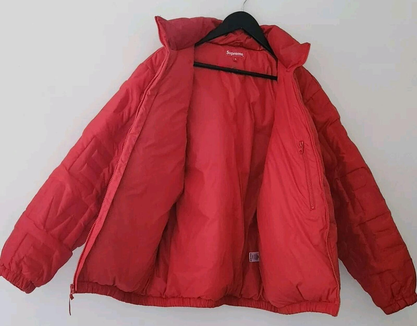 SS19 Supreme Bonded Logo Puffy Jacket Size M Medium Red Coat Duck Down