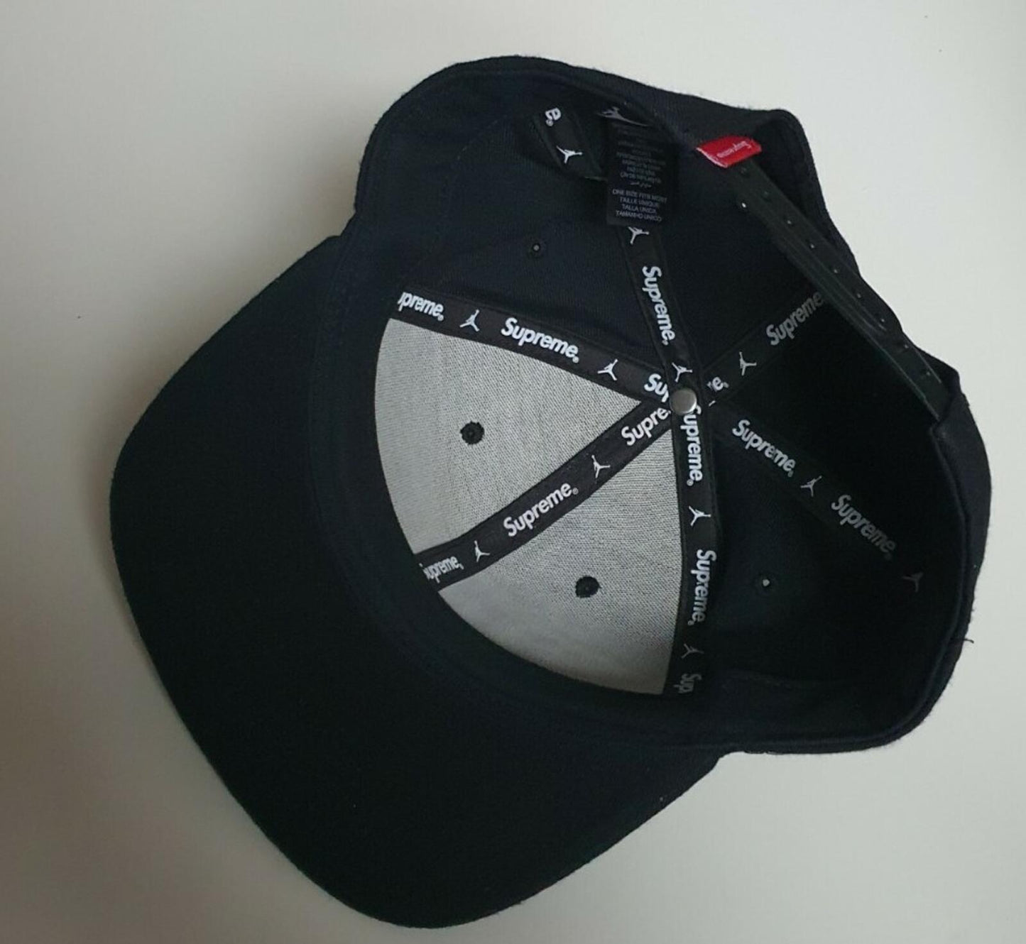 FW15 Supreme x Jordan black 6-Panel cap Jumpman hat Worn 1x Rare Jumpman