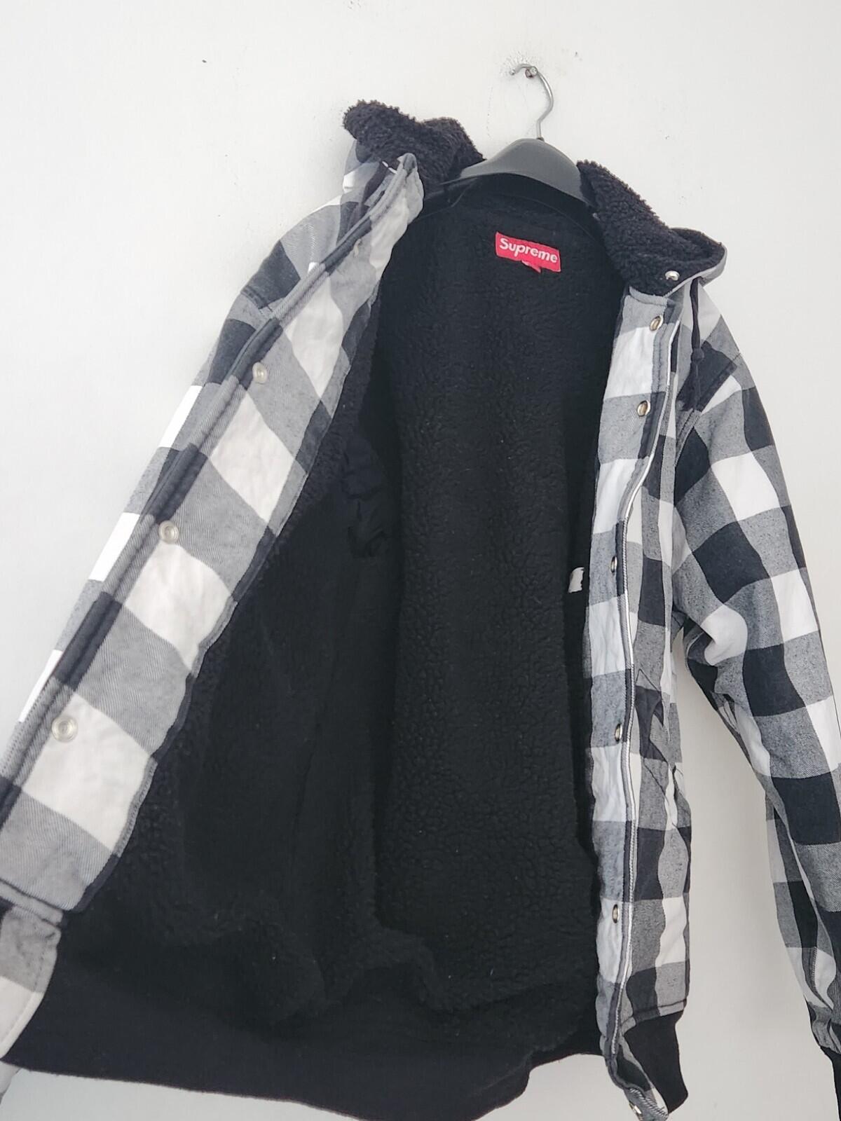 2005 Supreme Plaid Buffalo Jacket Thermal Lining Hooded Shirt Vintage Black M