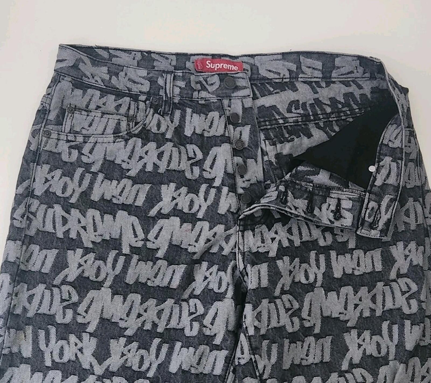 SS22 Supreme Fat Tip Jacquard Regular Jeans Black Size 32 W32 L31.5