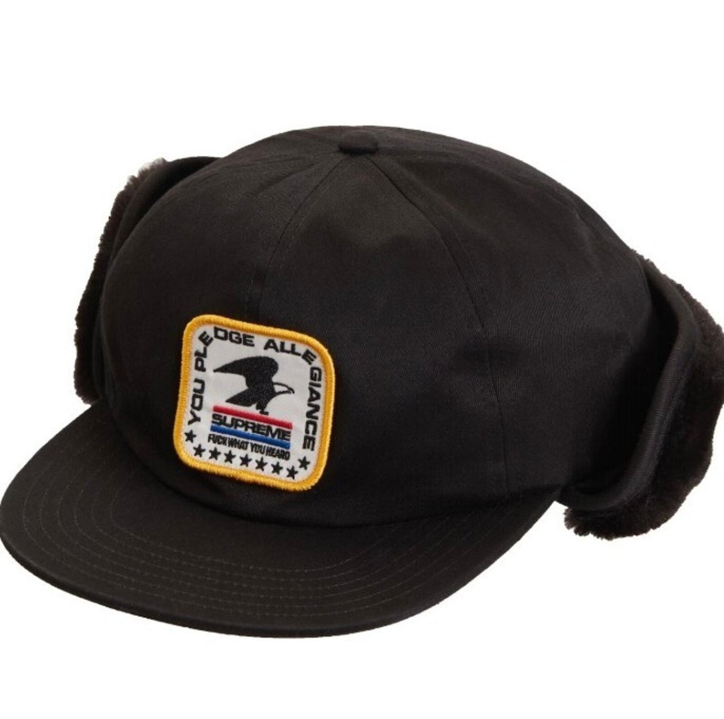 FW19 Supreme Earflap 6-Panel Kappe Schwarz Mütze Größe S/M Adler Neu