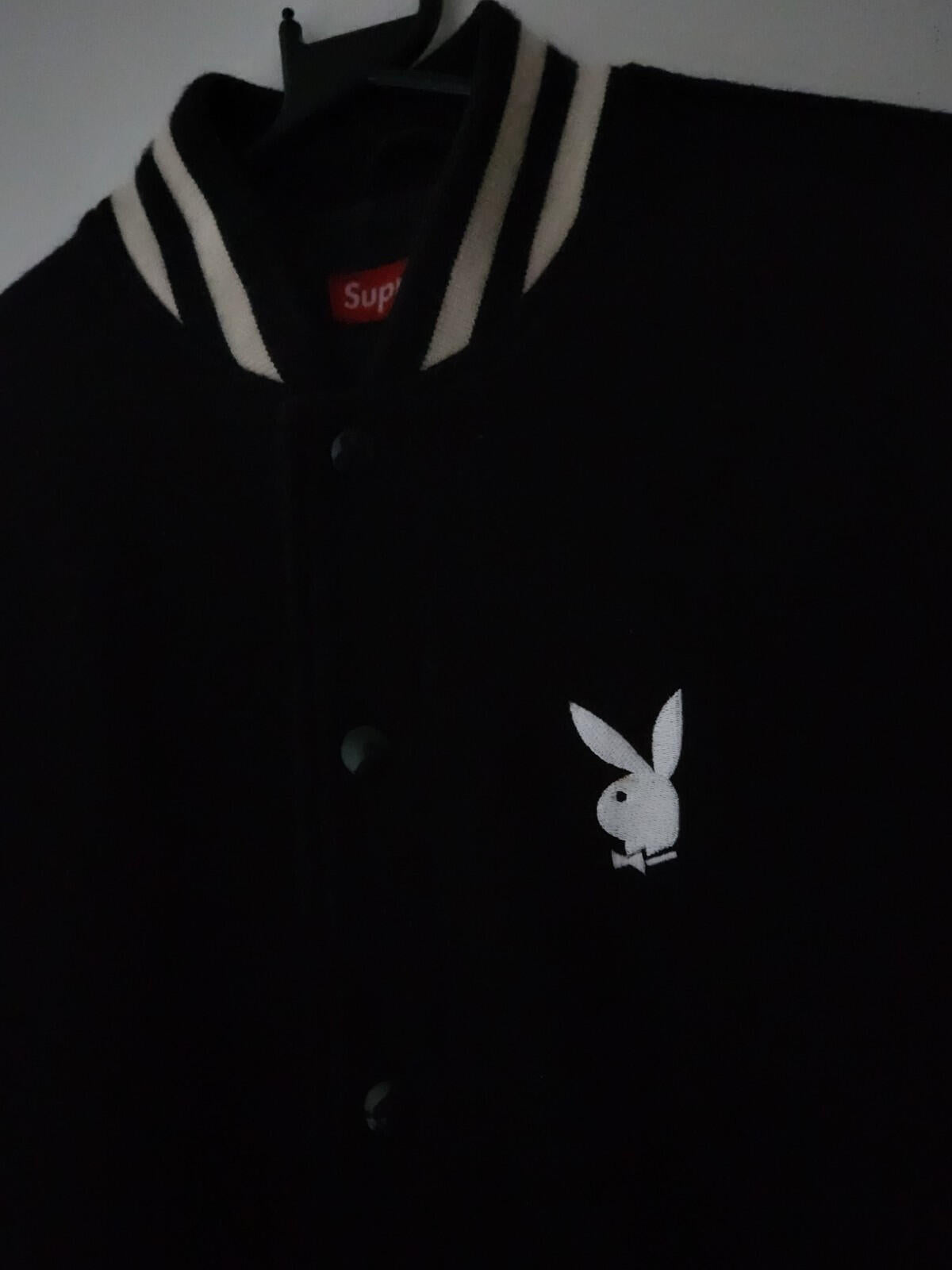SS11 Supreme x Playboy Wool Varsity Jacket size S Small Satin Black Vintage 2011