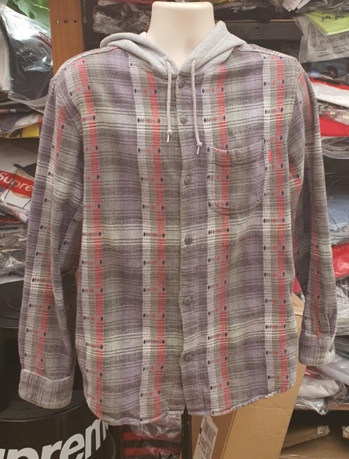 FW18 Supreme Hooded Jacquard Flannel Shirt Navy Size M
