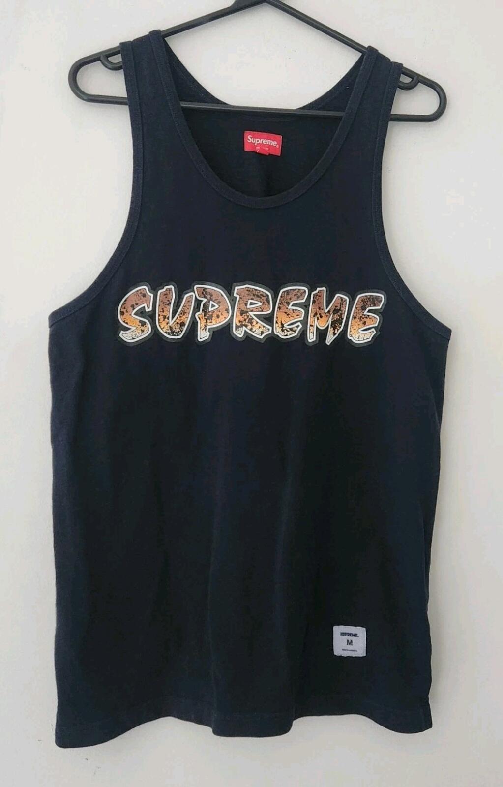 SS18 Supreme Splatter Tank Top Navy Size M Medium Sleeveless Tee T-shirt