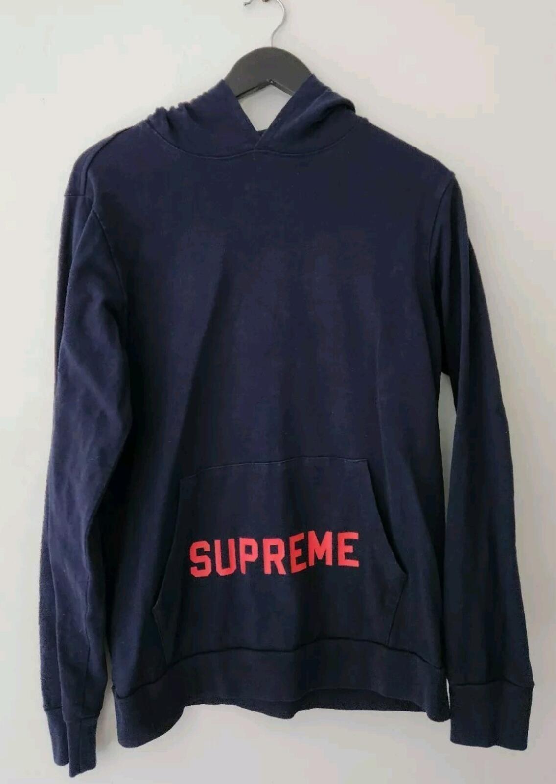 SS14 Supreme Athletic hooded L/S top navy Hoodie size S small long sleeve Rare