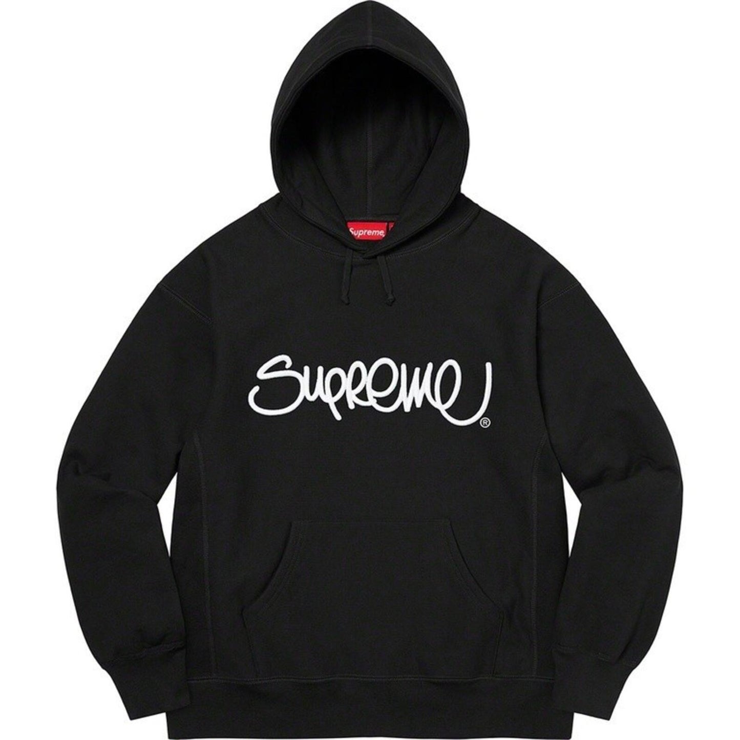 SS22 Supreme Raised Handstyle Kapuzenpullover Schwarz Größe L