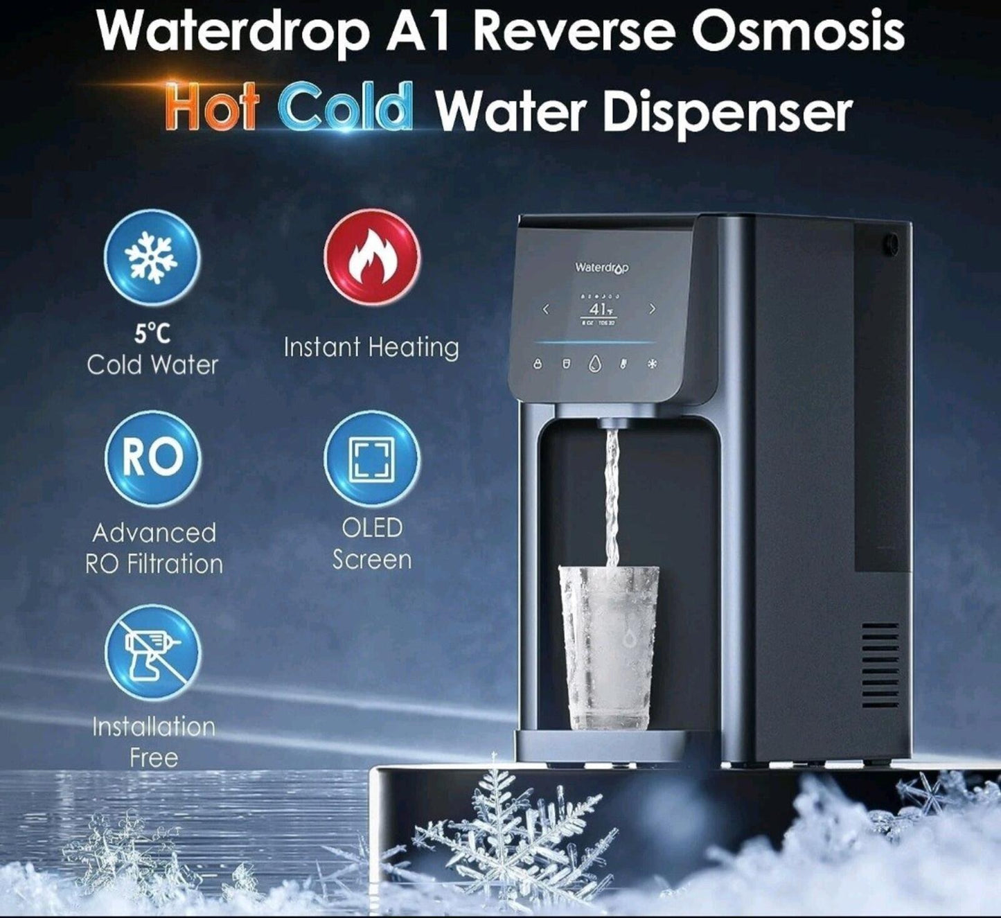 Waterdrop A1 Countertop Reverse Osmosis System Hot and Cold Water Dispenser NSF