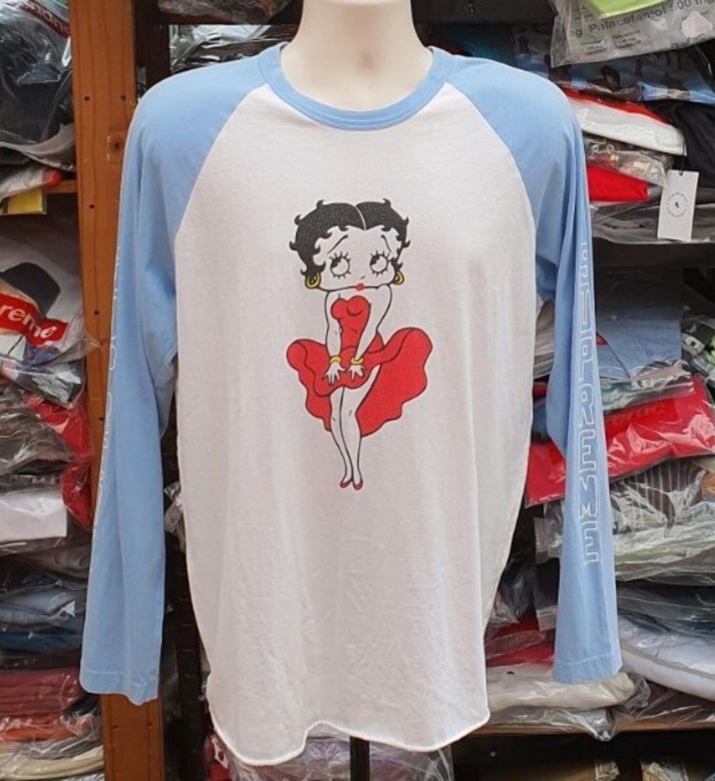 SS16 Supreme Betty Boop Raglan L/S tee Light Blue Size XL