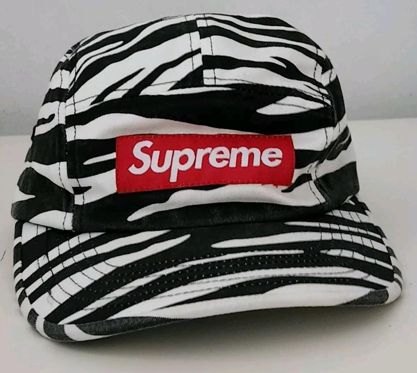 FW22 Supreme Washed Chino Twill Camp Cap Zebra Leather Strap Hat