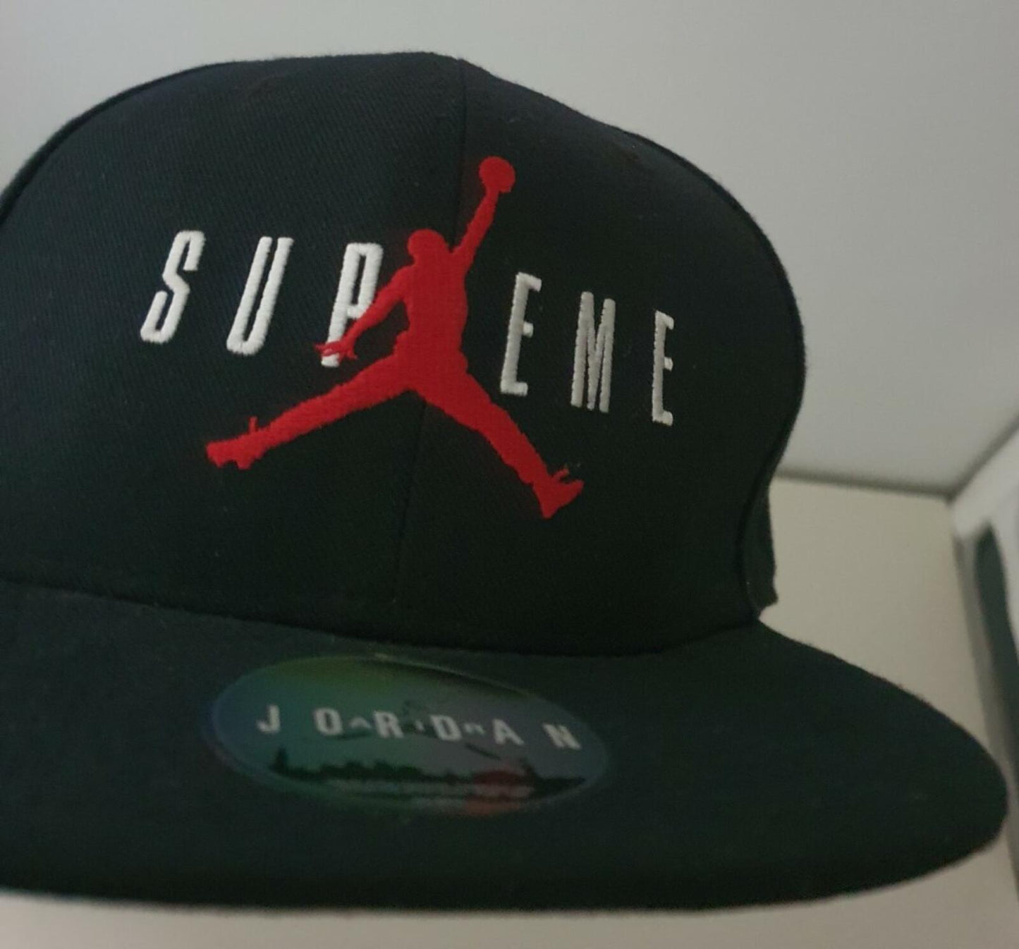 FW15 Supreme x Jordan black 6-Panel cap Jumpman hat Rare