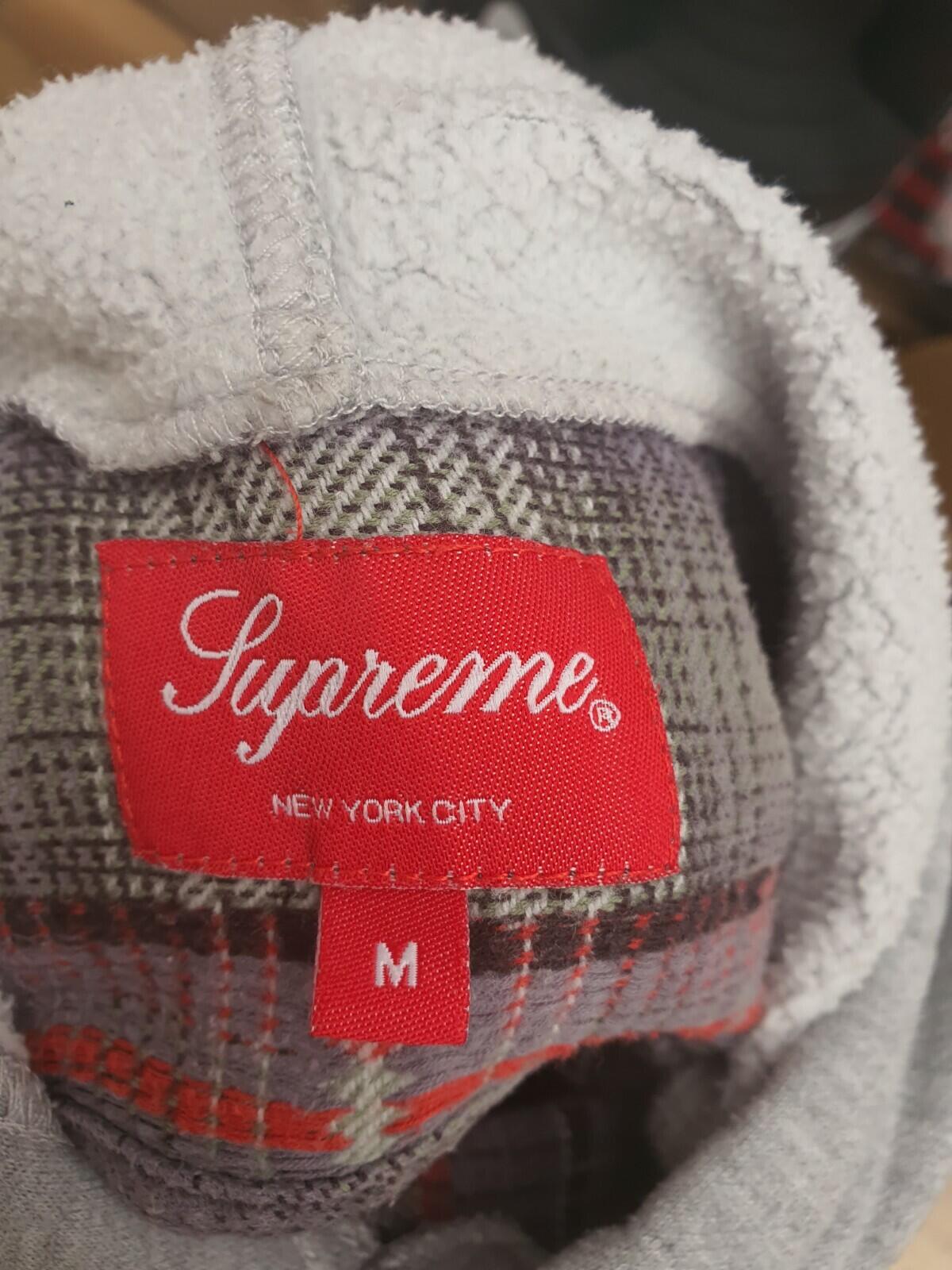 FW18 Supreme Hooded Jacquard Flannel Shirt Navy Size M