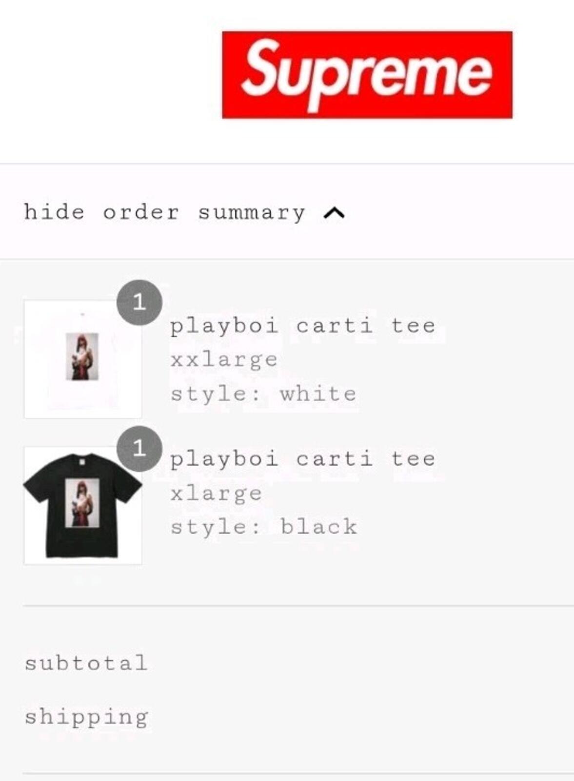 FW25 Supreme Playboy Carti Photo Tee White Size XXL