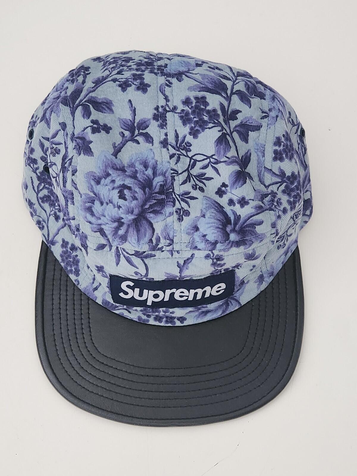 FW12 Supreme x Liberty Art Fabrics Floral Camp Cap vintage hat Leather Visor