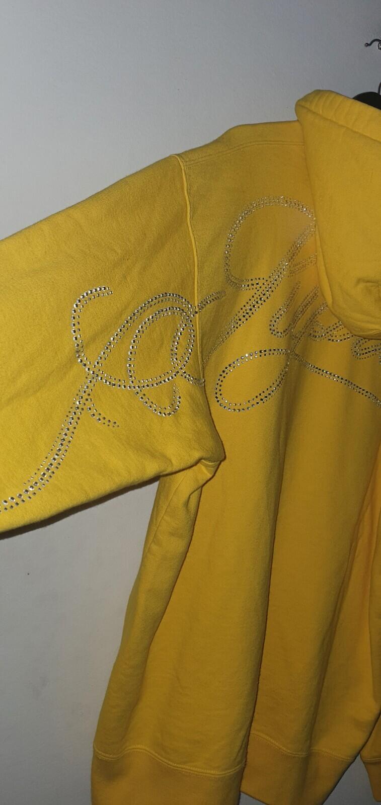 FW19 Supreme Rhinestone Script hooded sweatshirt L Large Yellow Hoodie Pullover