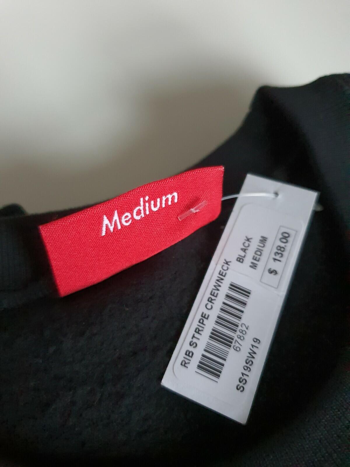 SS19 Supreme Rib Stripe black crewneck size M medium sweatshirt New With Tag