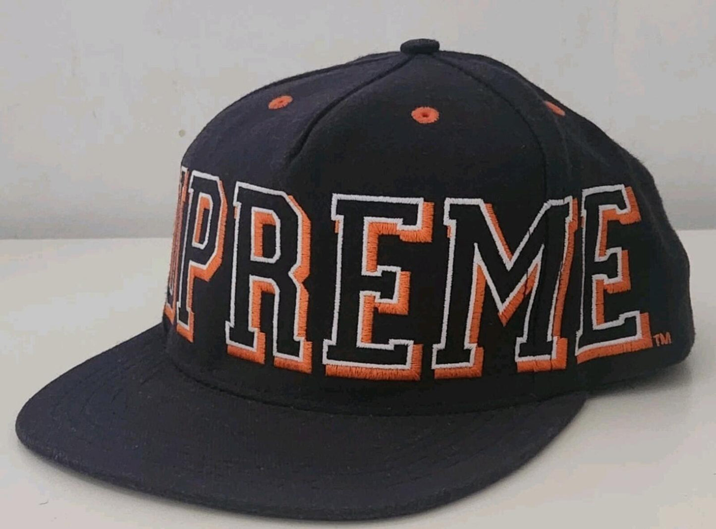 FW13 Supreme Banner 5-panel Navy Cap Big logo vintage hat ASAP ROCKY Rare 2013