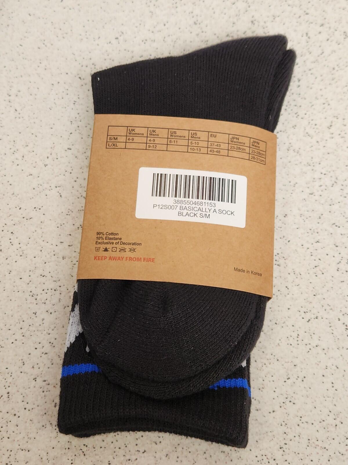 SS24 Palace Básicamente un calcetín Calcetines negros talla S/M pequeña / mediana Nuevo