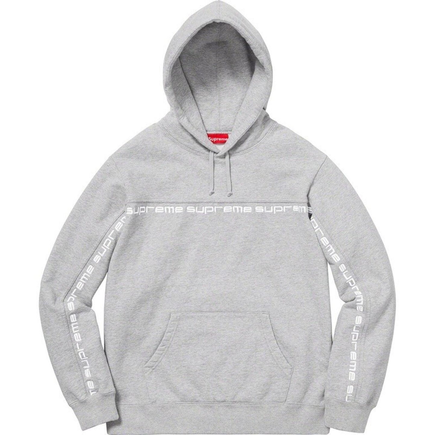 FW18 Supreme Text Stripe Kapuzenpullover Grau Gr. M