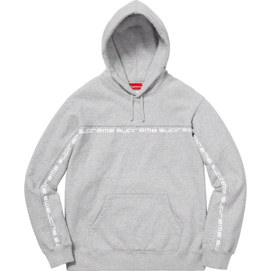 FW18 Supreme Text Stripe Hooded Sweatshirt Heather Grey Size M