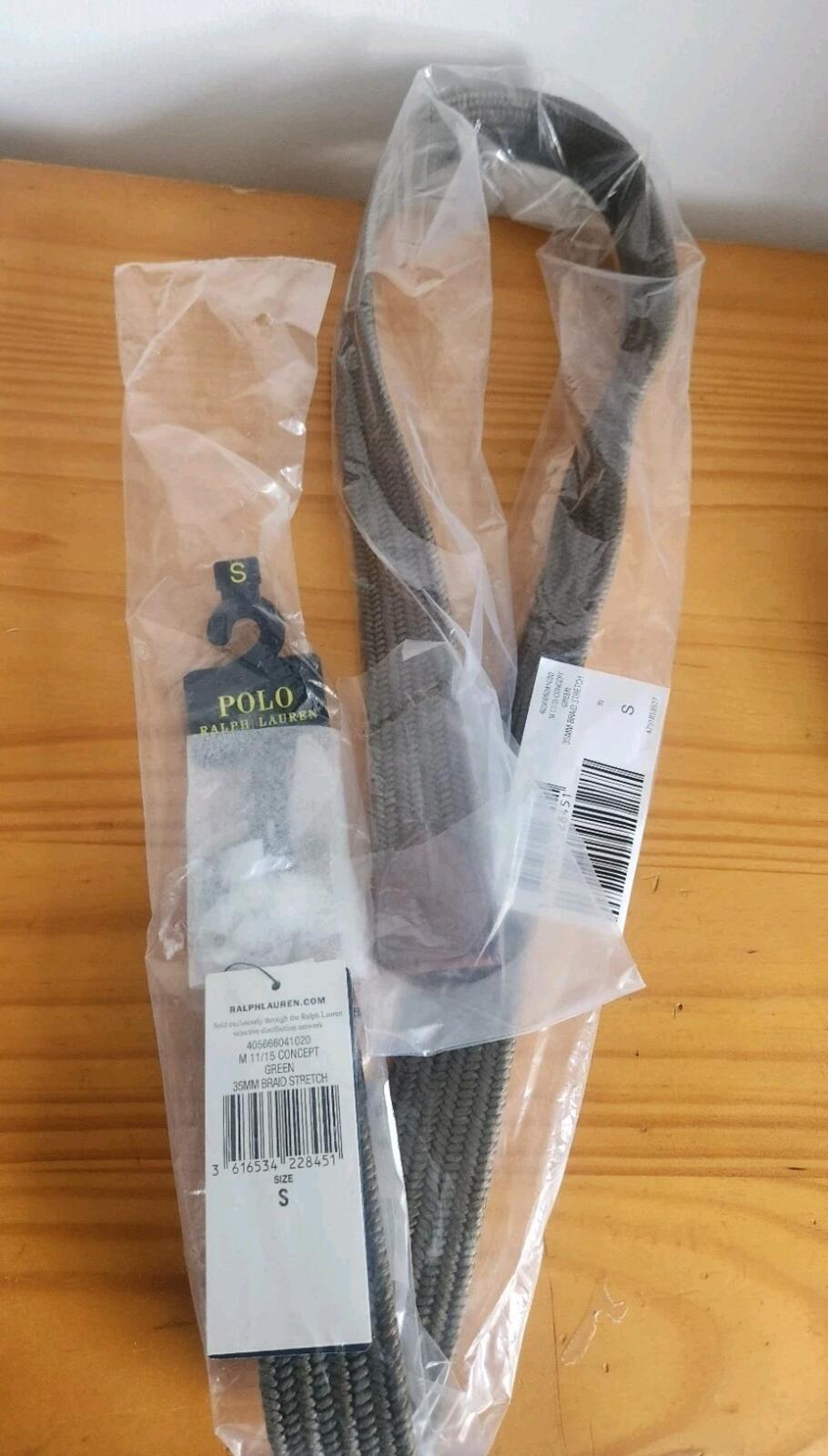 Polo Ralph Lauren Cinturón trenzado con ribete de piel £100 Talla S Small Canopy Olive Pony Golf
