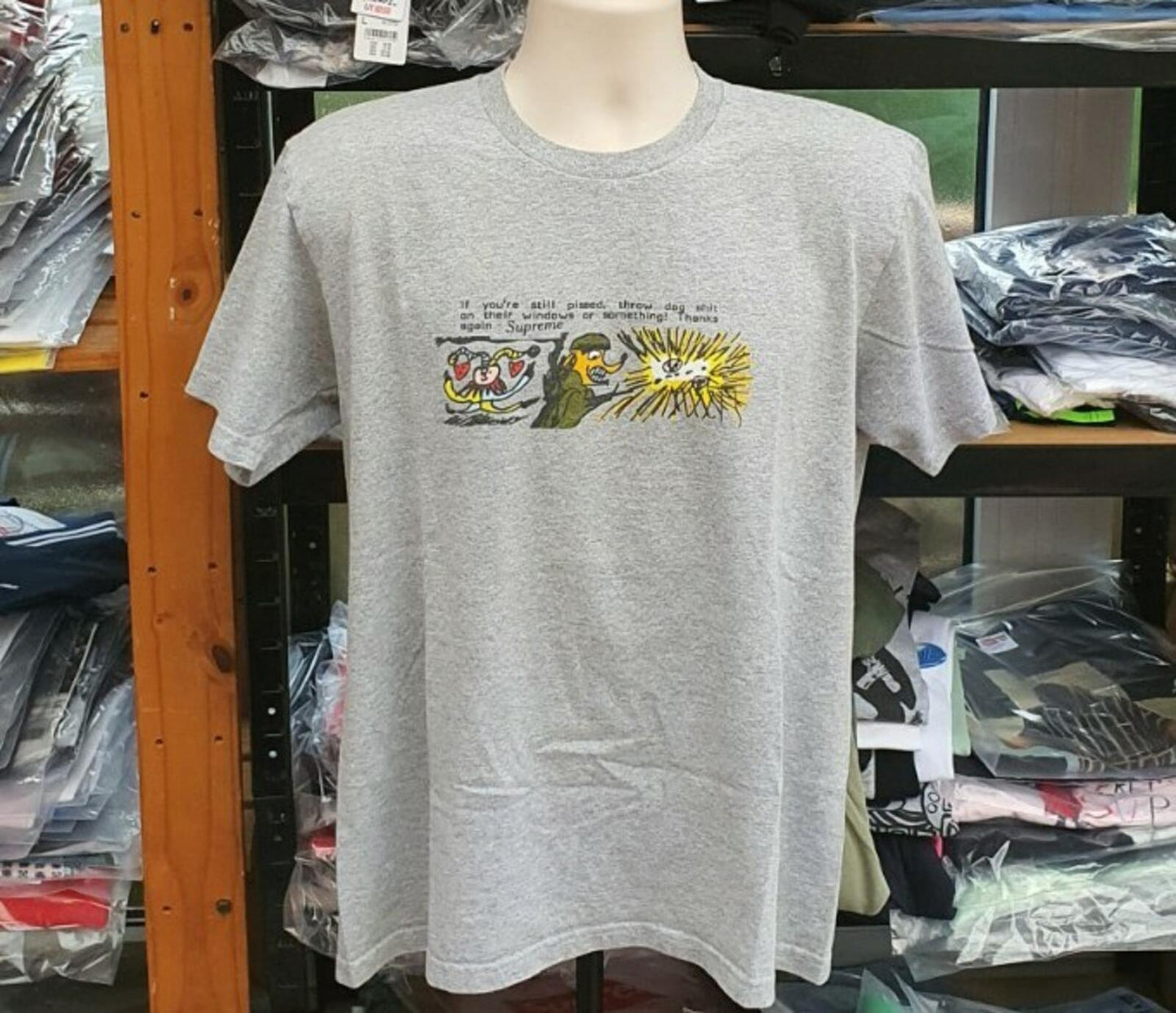 FW17 Supreme Dog Shi t Tee Heather Grey Size M