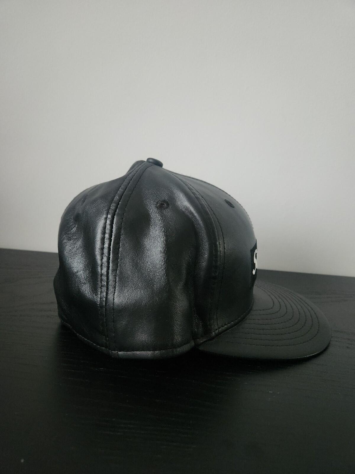 FW15 Supreme Leather Box Logo New Era Hat Black Cap size 7 3/8 Vintage 2015