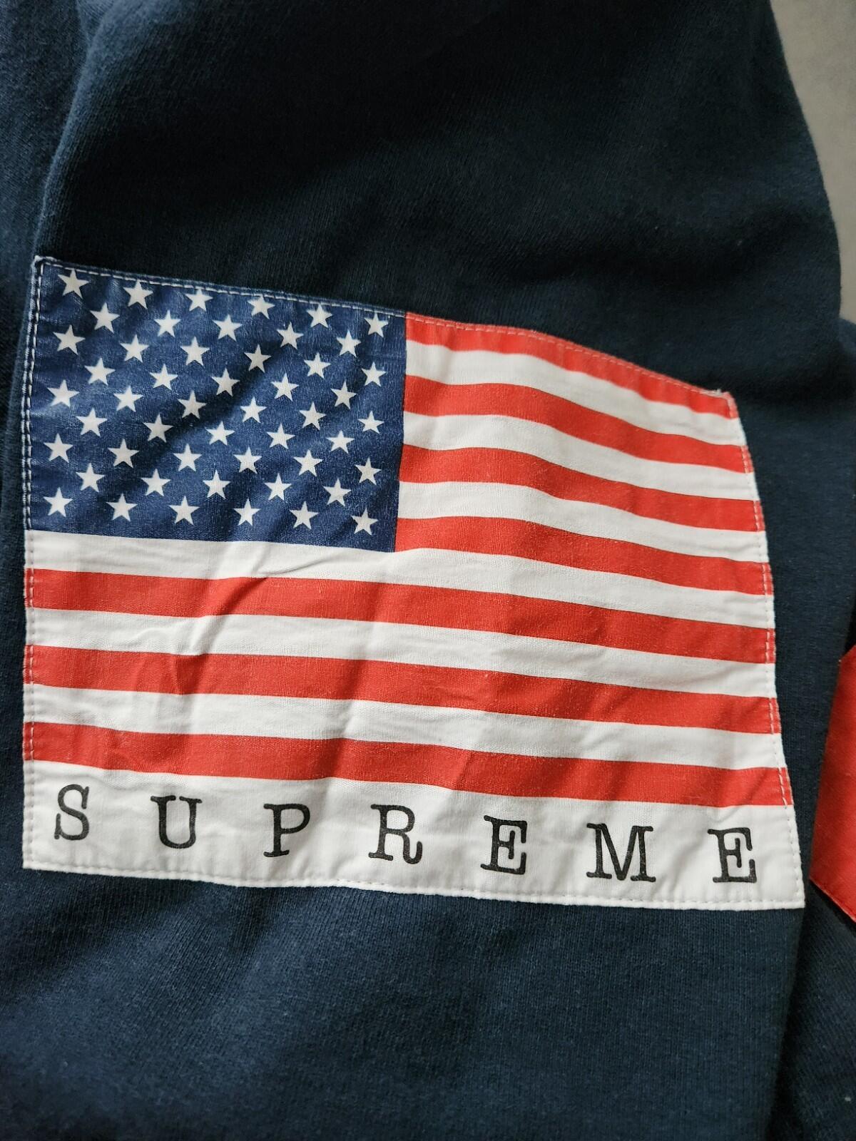 FW13 Supreme Flags Pullover navy hooded sweatshirt size M medium vintage hoodie
