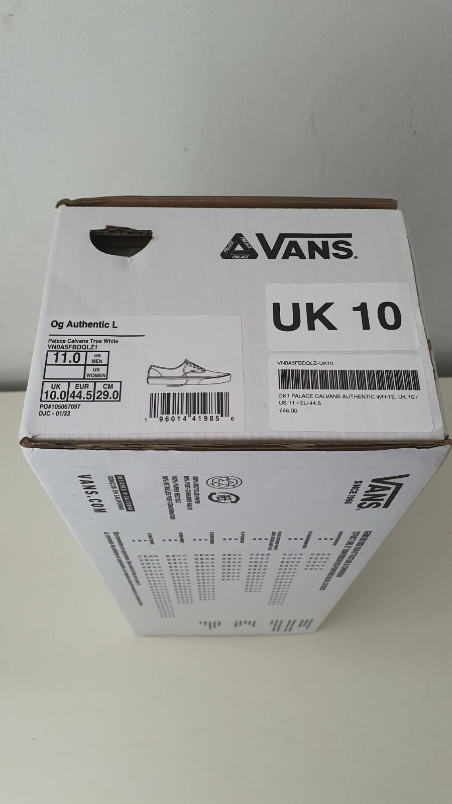 SS22 Palace Vans Calvin Klein CK1 Calvans Authentic US 11 UK 10 EUR 44.5 white