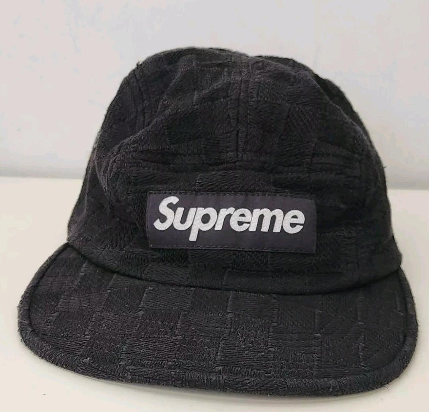FW17 Supreme Checker Weave Camp Cap Black