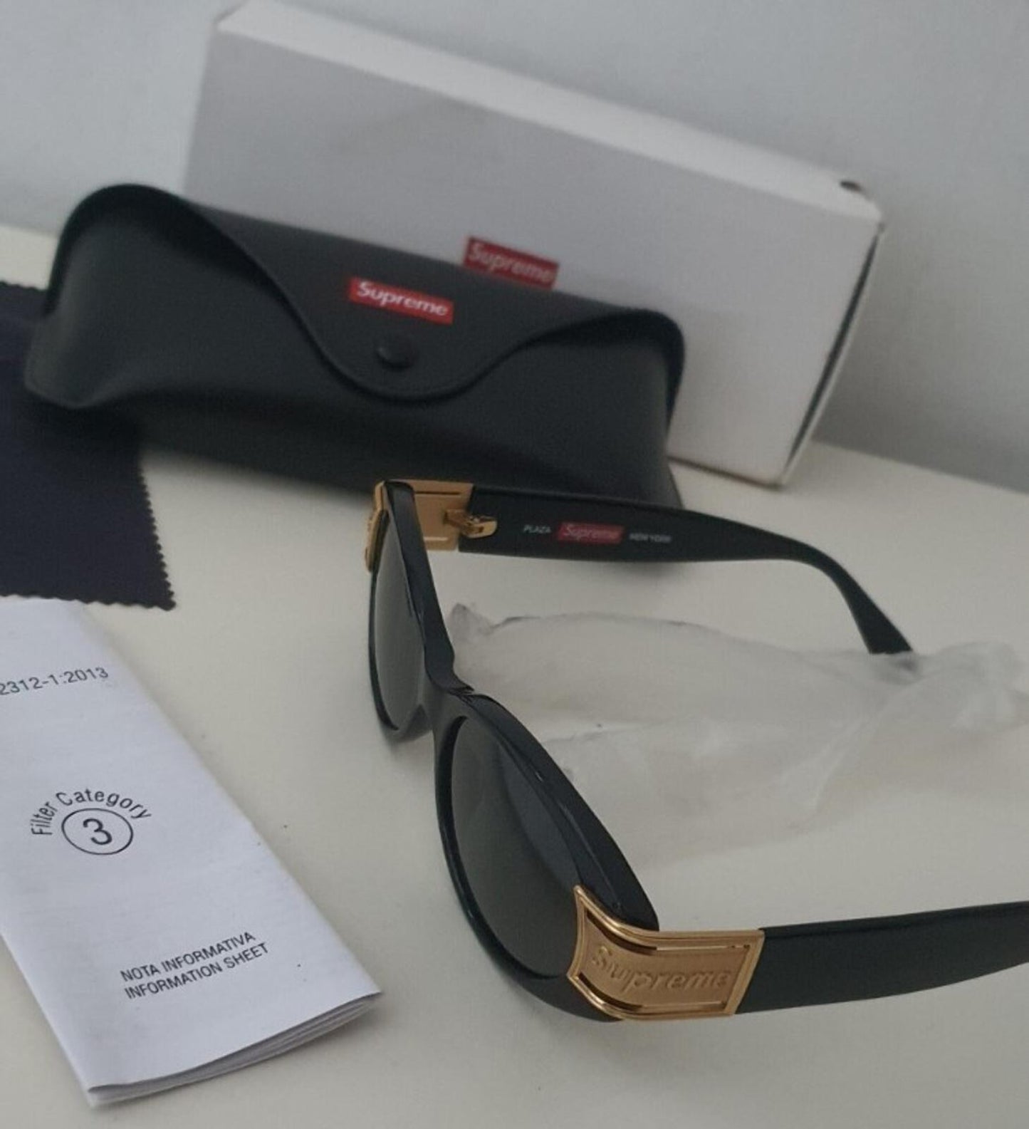 SS18 Supreme Plaza sunglasses Black Gold made in Italy