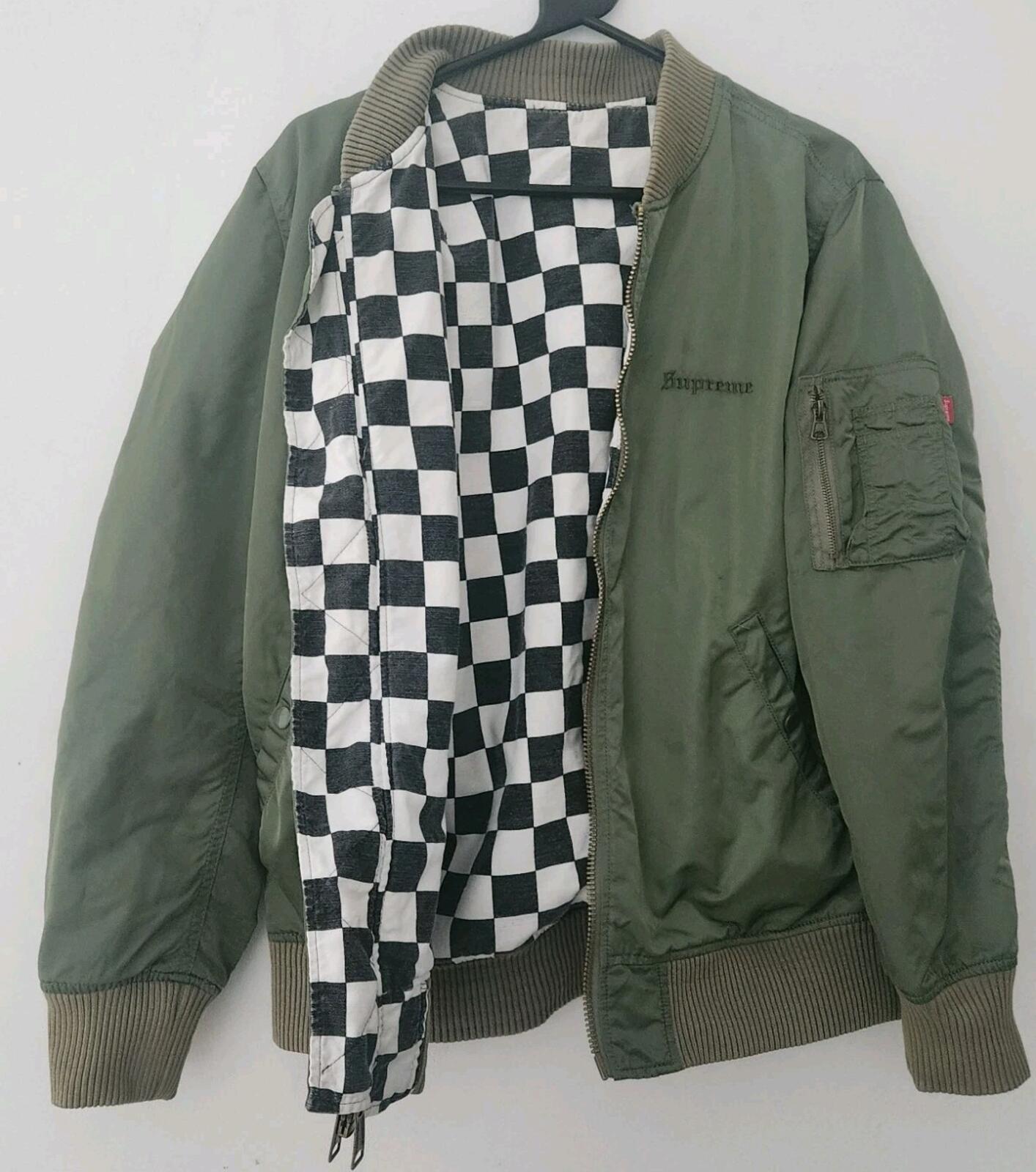 SS16 Supreme Reversible Checkered MA-1 jacket green bomber size M medium satin