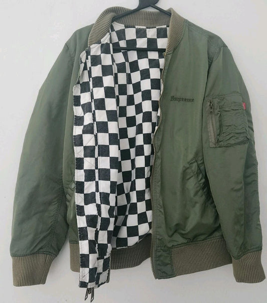 Chaqueta bómber de satén reversible a cuadros MA-1 Supreme SS16 verde talla M mediana