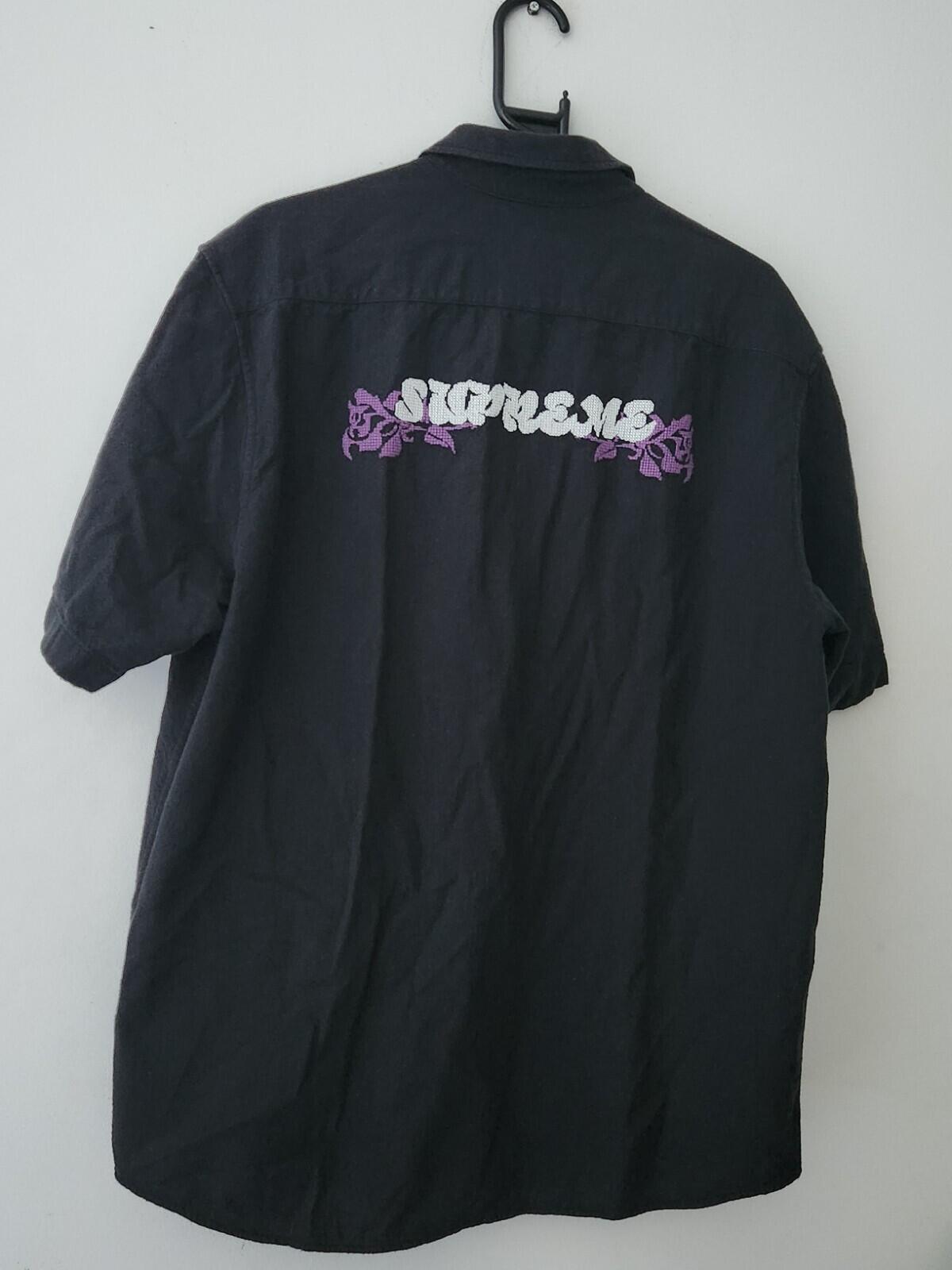 SS23 Supreme Needlepoint S/S Shirt size L large Black Button Up Embroidered