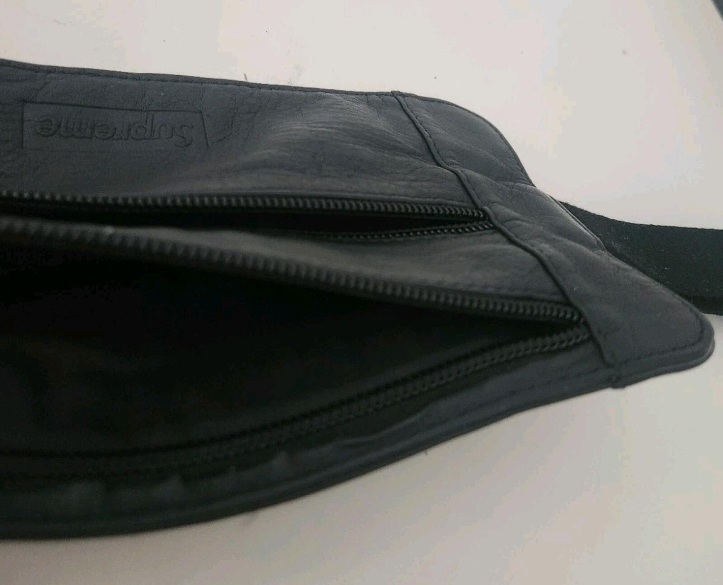 SS19 Supreme Cowhide Leather Waist  Shoulder Bag Black